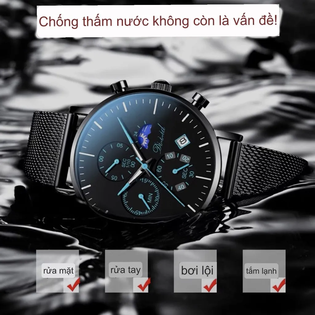 Ảnh Đồng hồ nam cao cáp DIZIZID chính hãng dây thép mành đen chạy lịch ngày - Thiết kế cá tính DZTD9 4