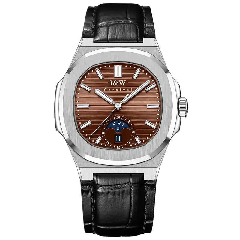 Ảnh Đồng hồ nam chính hãng IW CARNIVAL IW735GT-15 Kính sapphire,Chống nước 50m,Bh 24 tháng,Máy cơ (Automatic),dây da mặt đỏ 1