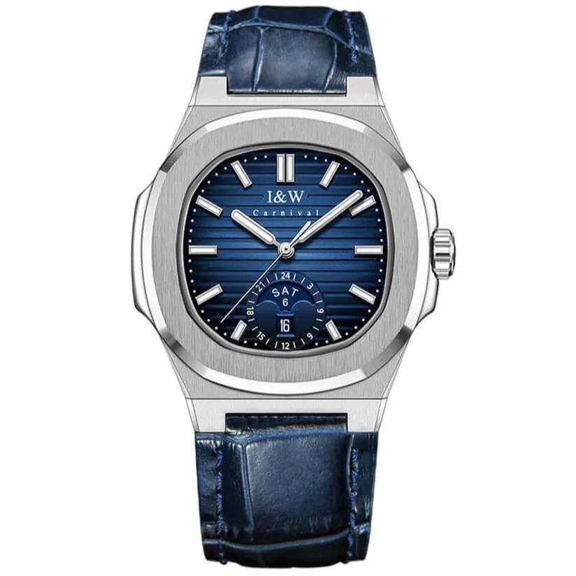Ảnh Đồng hồ nam chính hãng IW CARNIVAL IW735GT-15 Kính sapphire,Chống nước 50m,Bh 24 tháng,Máy cơ (Automatic),dây da mặt đỏ 3