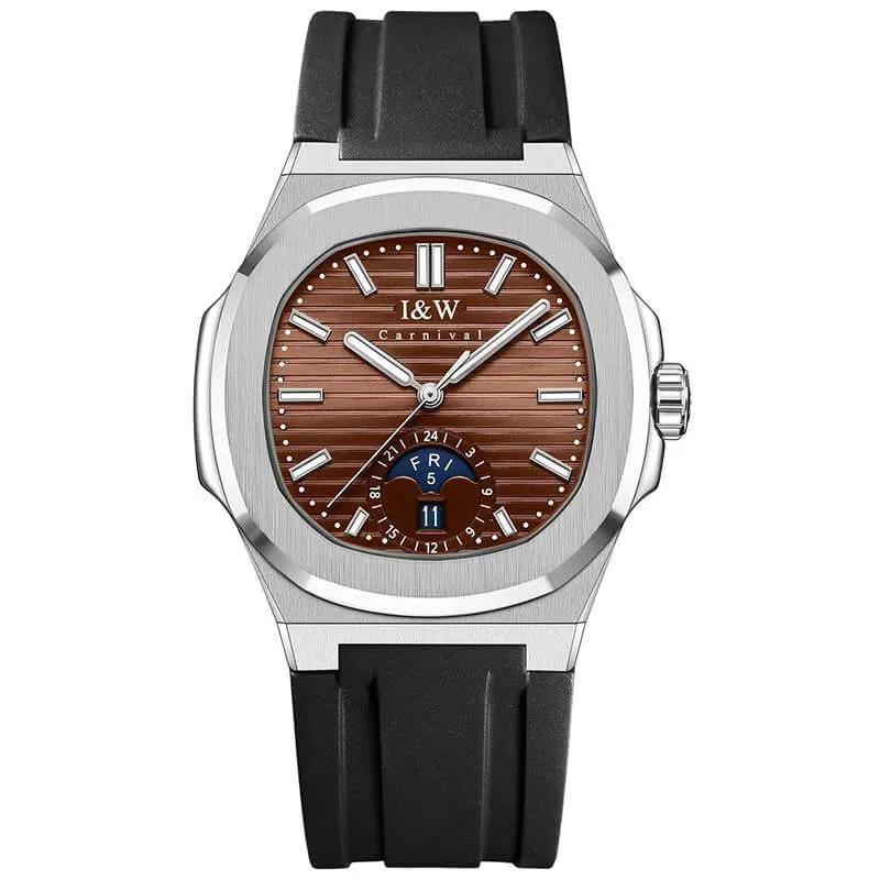 Ảnh Đồng hồ nam chính hãng IW CARNIVAL IW735GT-15 Kính sapphire,Chống nước 50m,Bh 24 tháng,Máy cơ (Automatic),dây da mặt đỏ 4
