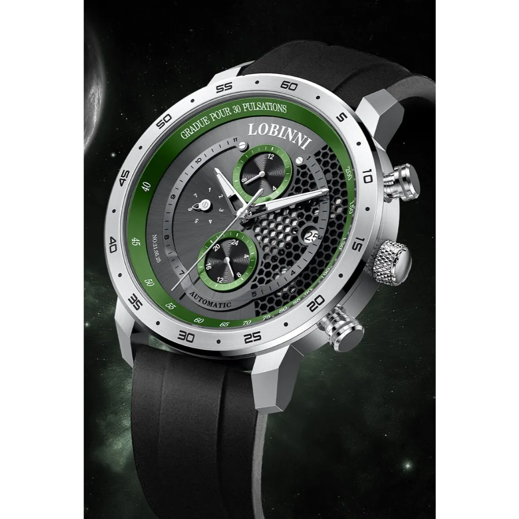 Ảnh Đồng hồ nam chính hãng LOBINNI L16063-2 Lộ cơ, Kính chống xước,chống nước ,máy cơ Automatic,mặt tròn dáng thể thao 3 núm 1