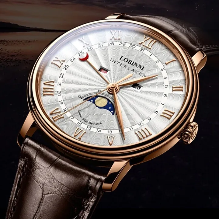 Ảnh Đồng hồ nam chính hãng LOBINNI L3603-1,hàng mới,Kính sapphire ,chống xước ,Chống nước 30m ,Bảo hành 24 tháng,Máy quartz 3