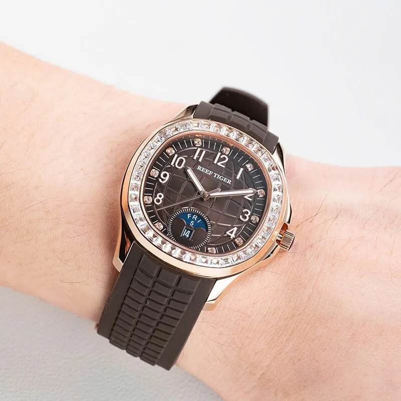 Ảnh Đồng hồ nam chính hãng Reef Tiger RGA1805-3 kính chống xước,chống nước 50m,Bh 24 tháng,máy cơ (automatic),Dây cao su nâu 2