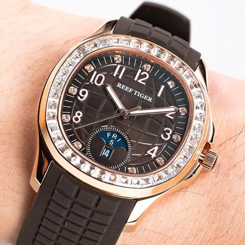 Ảnh Đồng hồ nam chính hãng Reef Tiger RGA1805-3 kính chống xước,chống nước 50m,Bh 24 tháng,máy cơ (automatic),Dây cao su nâu 3