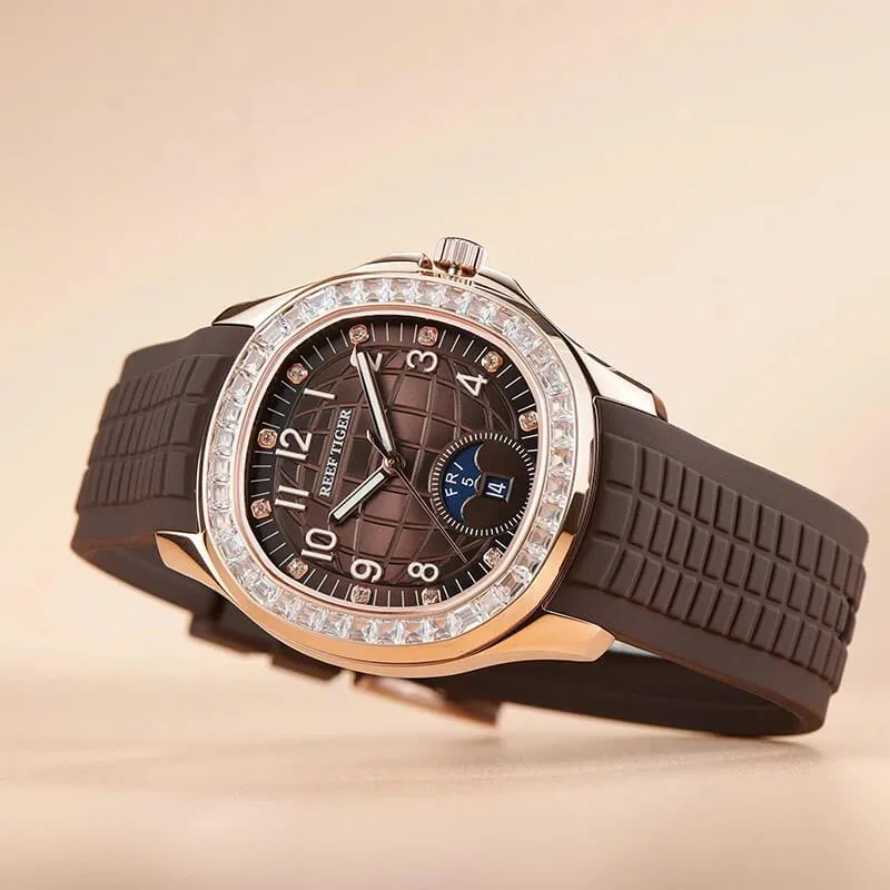 Ảnh Đồng hồ nam chính hãng Reef Tiger RGA1805-3 kính chống xước,chống nước 50m,Bh 24 tháng,máy cơ (automatic),Dây cao su nâu 4