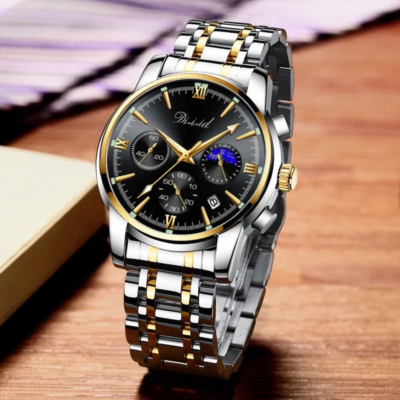Ảnh Đồng hồ nam chống nước DIZIZID chính hãng dây thép đúc đặc - Chạy full 6 kim và lịch ngày - Tặng pin dự phòng DZ-057 1