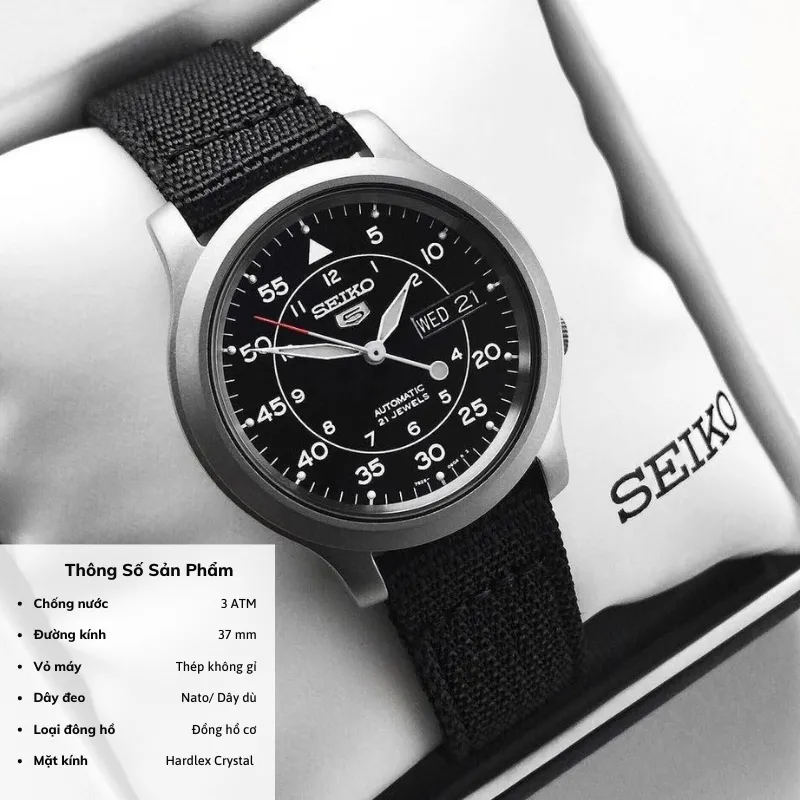 Ảnh Đồng hồ nam cơ Seiko 5 SNK80 máy cơ chống nước, mặt kính cường lực chống xước, dây dù/nato đeo tay cao cấp chính hãng 2