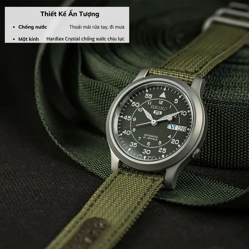 Ảnh Đồng hồ nam cơ Seiko 5 SNK80 máy cơ chống nước, mặt kính cường lực chống xước, dây dù/nato đeo tay cao cấp chính hãng 3