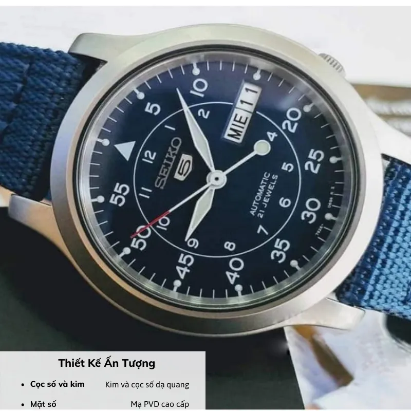 Ảnh Đồng hồ nam cơ Seiko 5 SNK80 máy cơ chống nước, mặt kính cường lực chống xước, dây dù/nato đeo tay cao cấp chính hãng 4