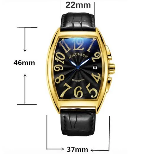Ảnh Đồng hồ nam cơ tự động AOKULASIC Automatic dây da cao cấp thiết kế mặt chữ nhật vòm độc đáo AOK89 4