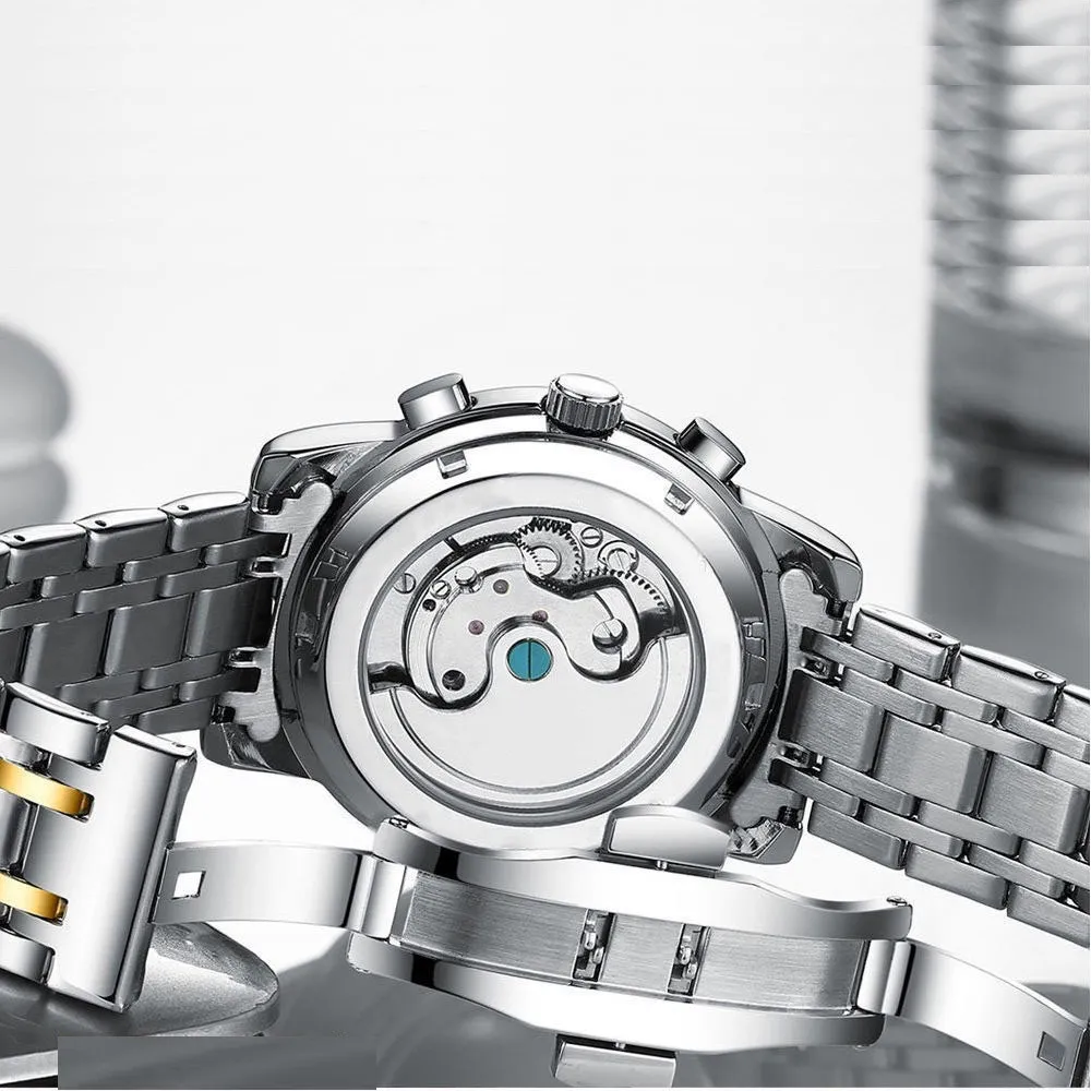 Ảnh Đồng hồ nam cơ tự động AOKULASIC Automatic chính hãng - Chạy full 6 kim - Dây thép đúc đặc - Khóa bướm cao cấp AOK69 4