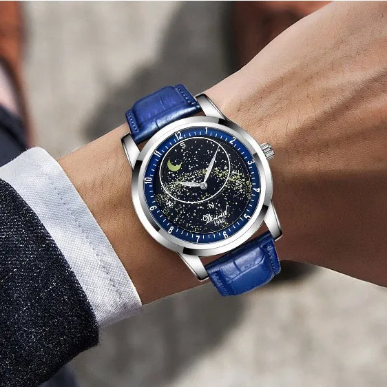 Ảnh Đồng hồ nam cơ tự động DIZIZID Automatic chính hãng chống nước 30m, dây da cao cấp - Thiết kế dải ngân hà chuyển động 3