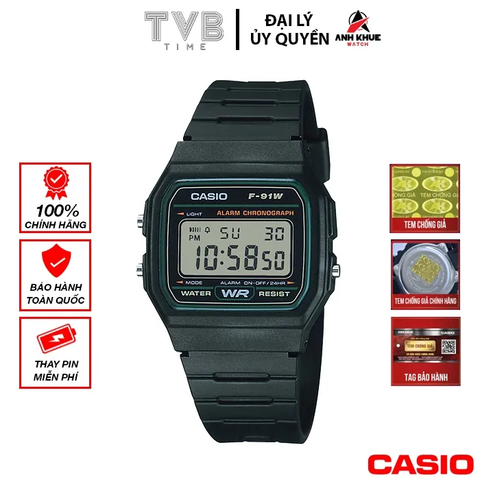 Ảnh Đồng hồ nam dây nhựa Casio chính hãng F-91W-3HDG (35mm) 1
