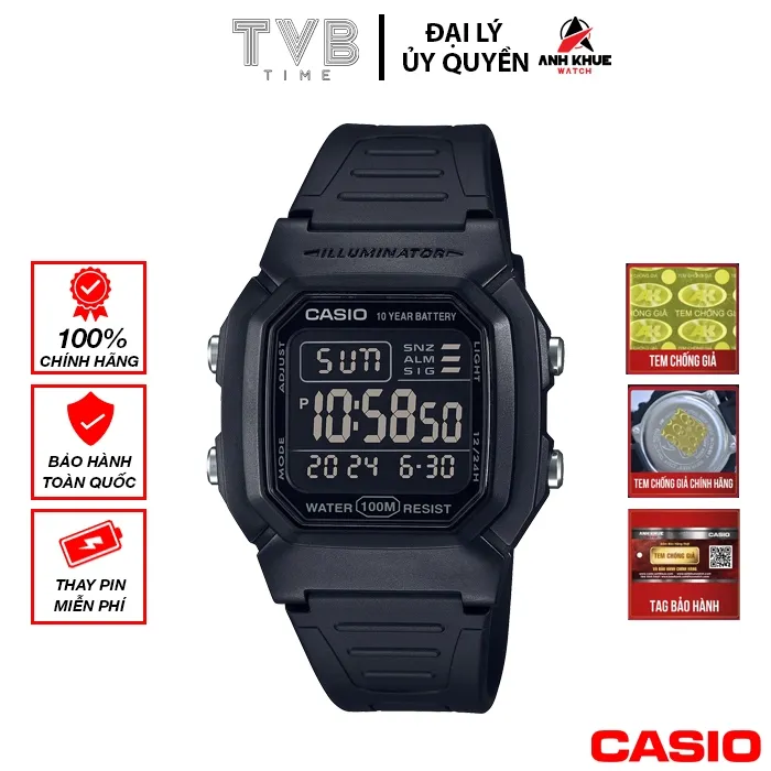 Ảnh Đồng hồ nam dây nhựa Casio chính hãng W-800H-1BVDF (36mm) 1