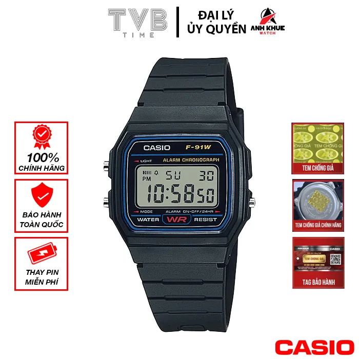 Ảnh Đồng hồ nam dây nhựa Casio chính hãng F-91W-1HDG (35mm) 1