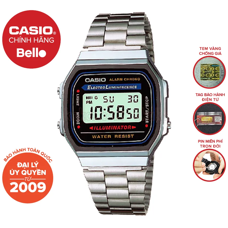 Ảnh Đồng hồ Nam dây thép Casio A168WA chính hãng bảo hành 1 năm Pin trọn đời 1