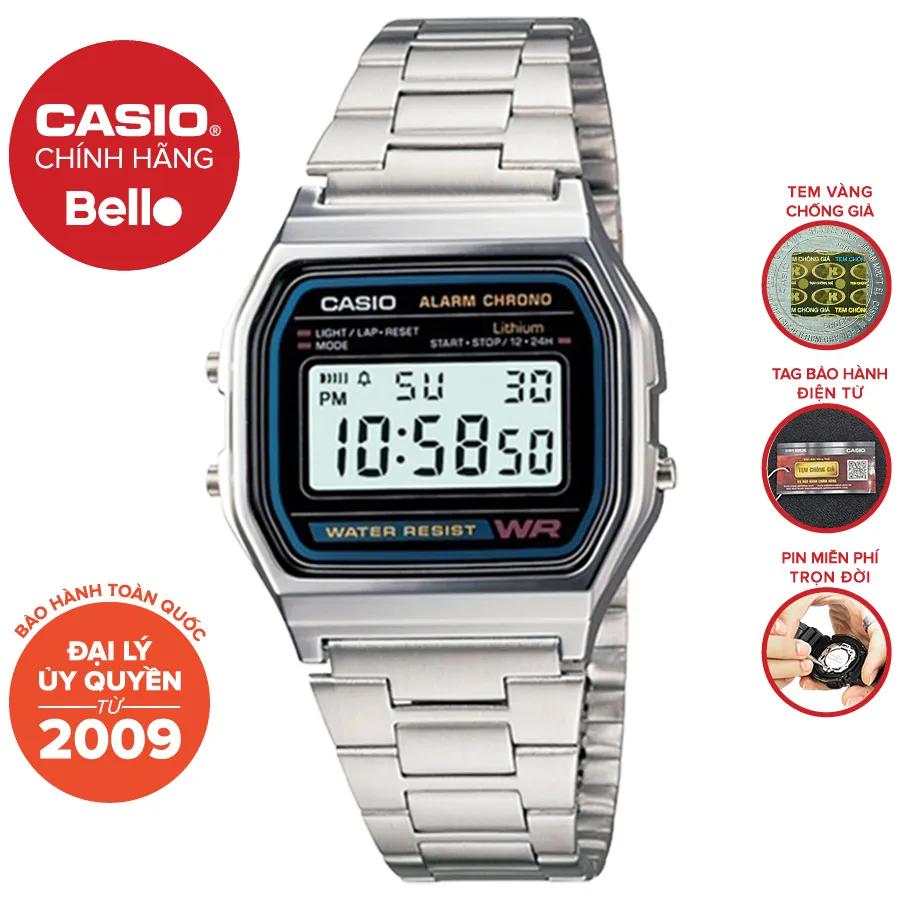 Ảnh Đồng hồ Nam dây thép Casio A158WA-1 chính hãng bảo hành 1 năm Pin trọn đời 1