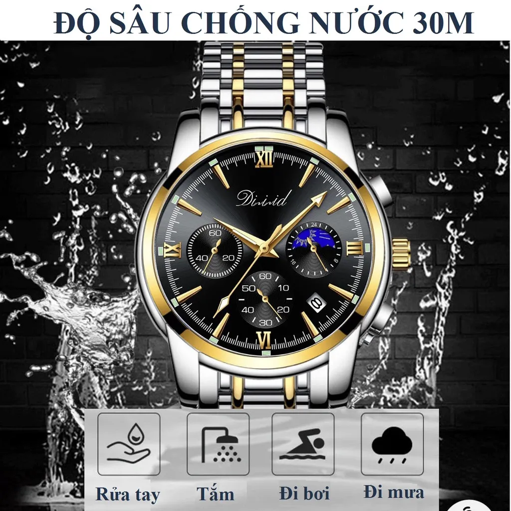 Ảnh Đồng hồ nam DIZIZID chính hãng dây thép không gỉ chạy full kim có lịch ngày - Thiết kế trẻ trung hiện đại DZTT3 4
