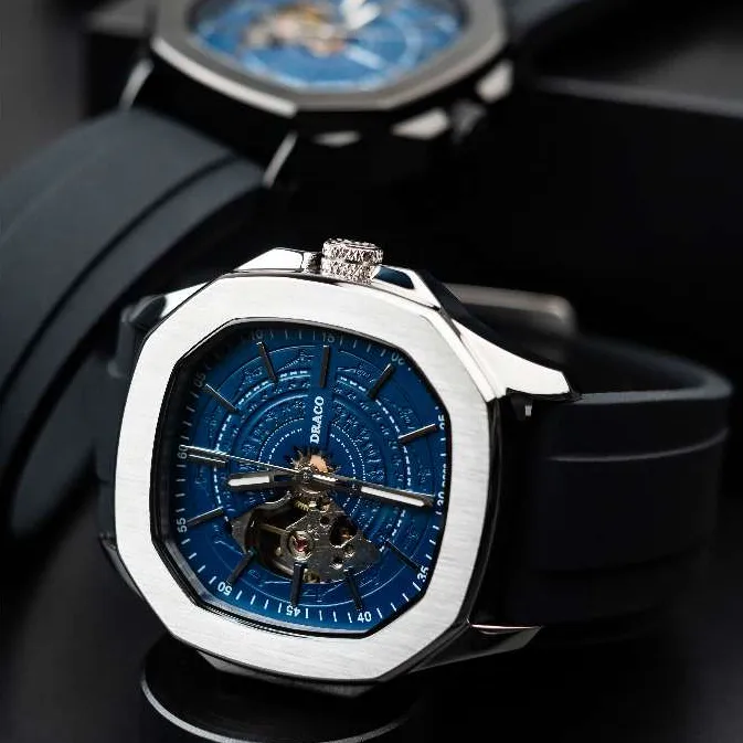 Ảnh Đồng hồ nam Draco D23-DS68 “DongSon” Automatic trắng xanh kết hợp dây cao su non cao cấp màu đen 4