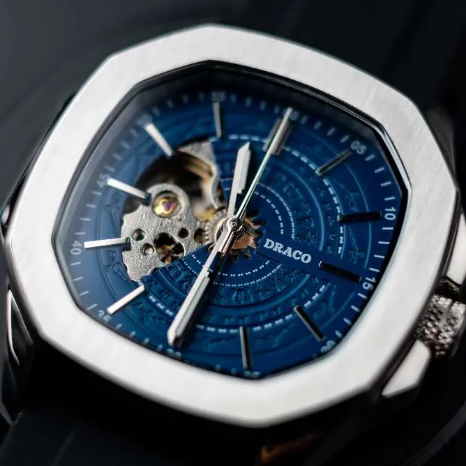 Ảnh Đồng hồ nam Draco D23-DS68 “DongSon” Automatic trắng xanh kết hợp chất liệu dây thép không gỉ màu bạc 2