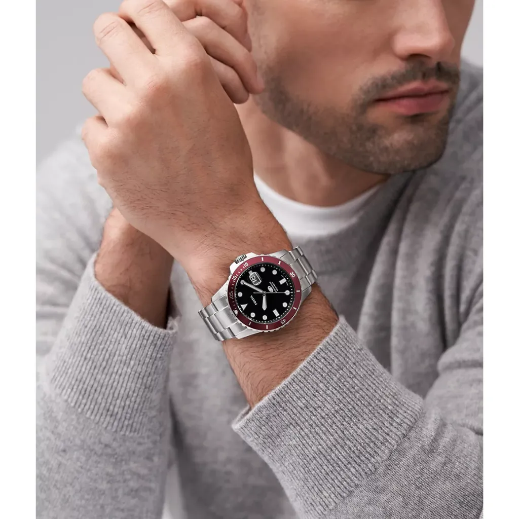 Ảnh Đồng hồ nam Fossil Fossil Blue dây kim loại, mặt 42 MM viền đỏ nâu, màu bạc, FS6013 1