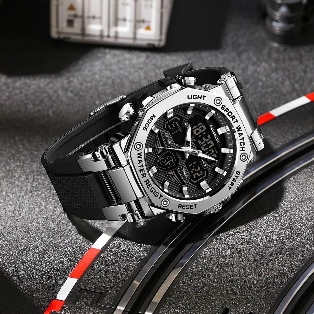 Ảnh Đồng hồ nam LIGE Màn hình kép thể thao chống nước Chronograph Quartz Digital 4