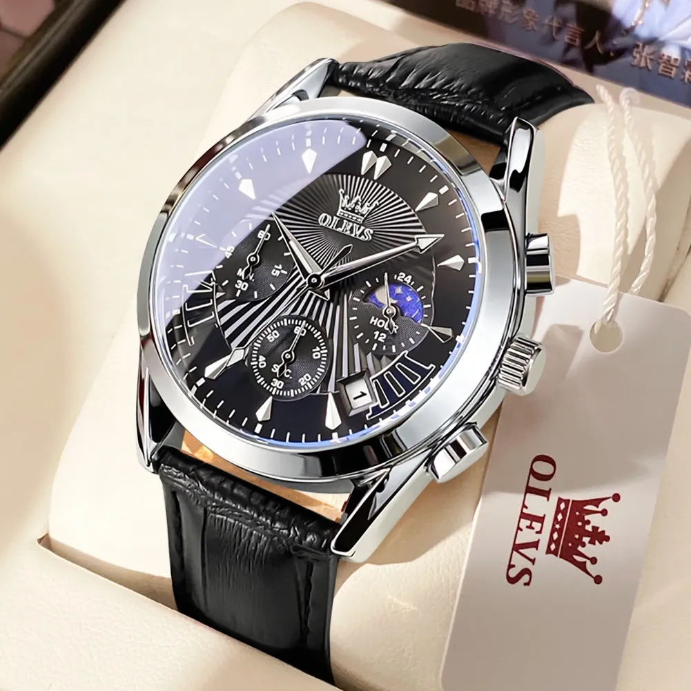 Ảnh Đồng hồ nam OLEVS 2876 chính hãng dây da bò chống thấm nước sâu hiệu ứng phát sáng 1