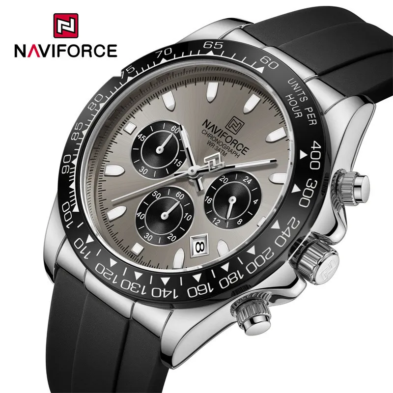 Ảnh Đồng hồ nam sang trọng NAVIFORCE Đồng hồ thạch anh thể thao chống nước Dây đeo silicon Chronograph Đồng hồ đeo tay phát sáng 1
