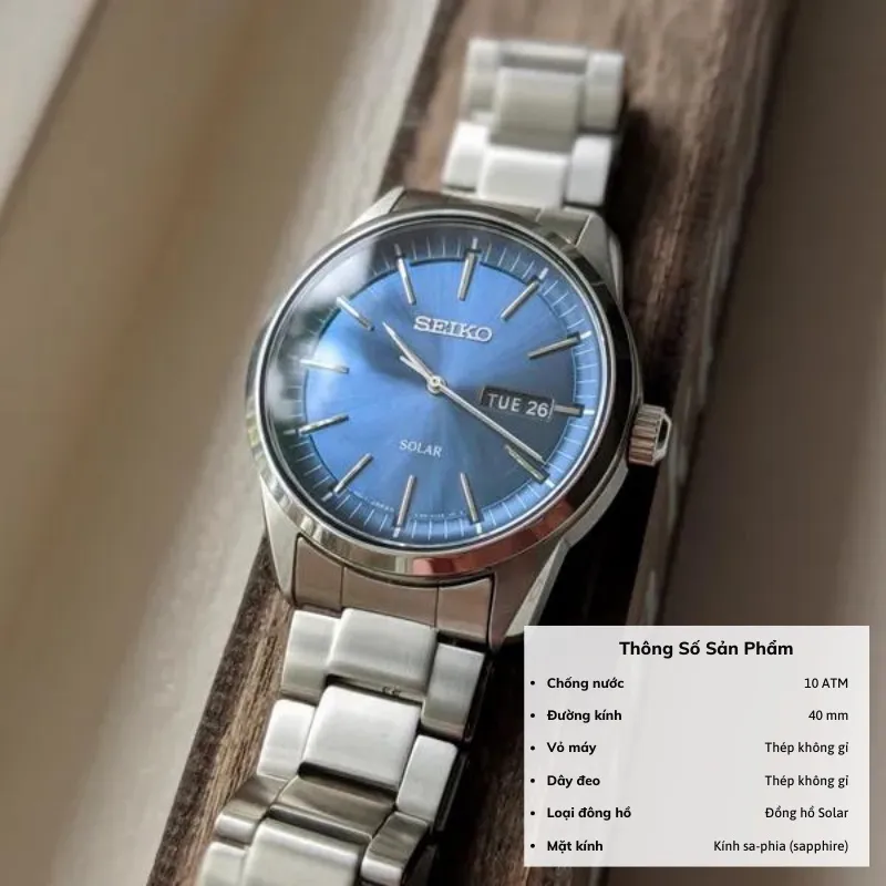 Ảnh Đồng hồ nam Seiko Solar SNE52 máy pin, mặt kính sapphire chống xước, chống nước 10 ATM, dây thép đeo tay cao cấp. 2