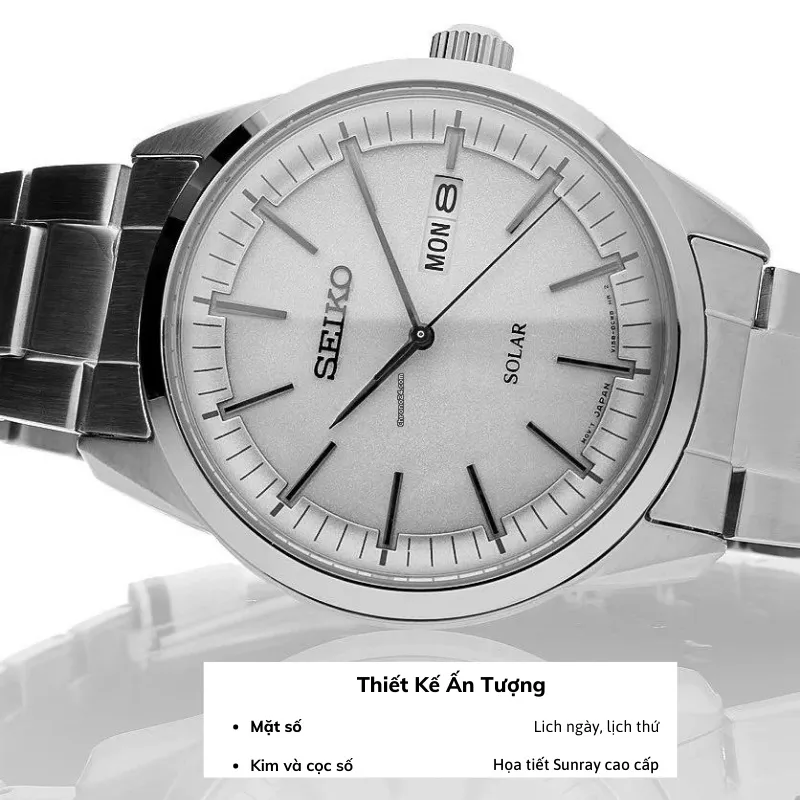 Ảnh Đồng hồ nam Seiko Solar SNE52 máy pin, mặt kính sapphire chống xước, chống nước 10 ATM, dây thép đeo tay cao cấp. 3