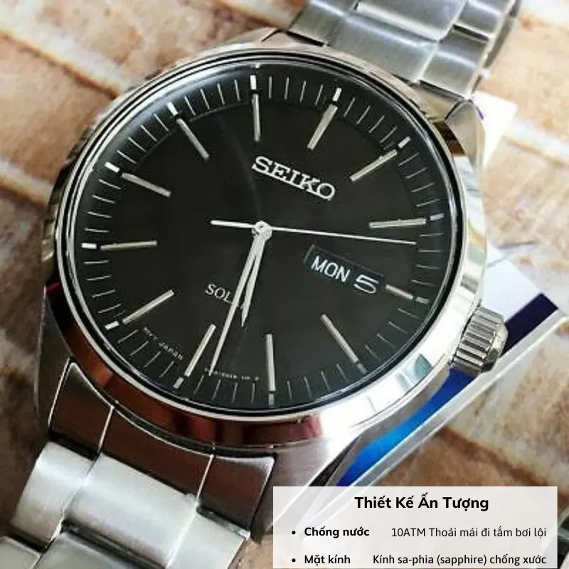 Ảnh Đồng hồ nam Seiko Solar SNE52 máy pin, mặt kính sapphire chống xước, chống nước 10 ATM, dây thép đeo tay cao cấp. 4
