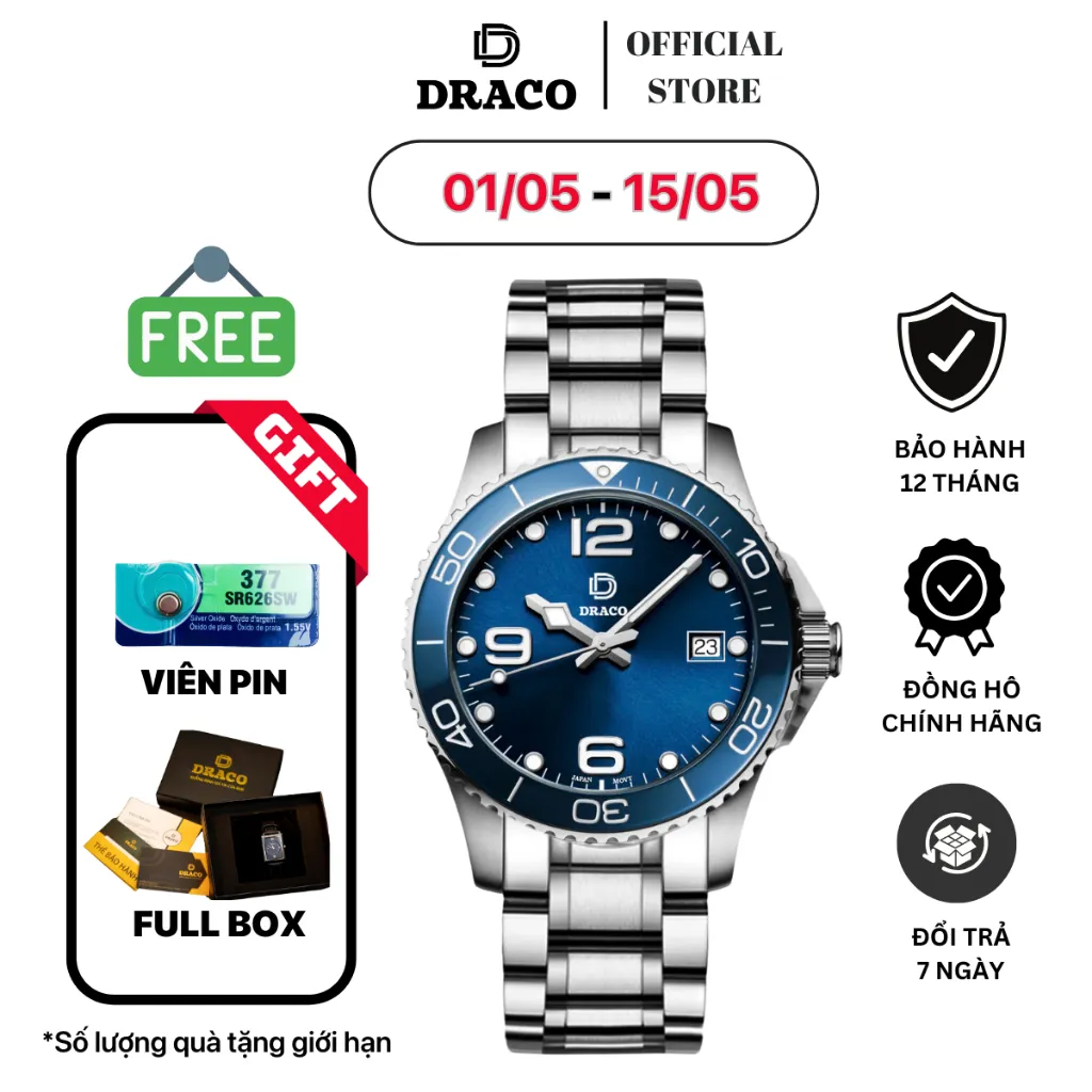 Ảnh Đồng hồ Nam - Thương hiệu Việt DRACO D24-HV013 "HEAVEN" Xanh dây thép bạc, lịch lãm cuốn hút 1