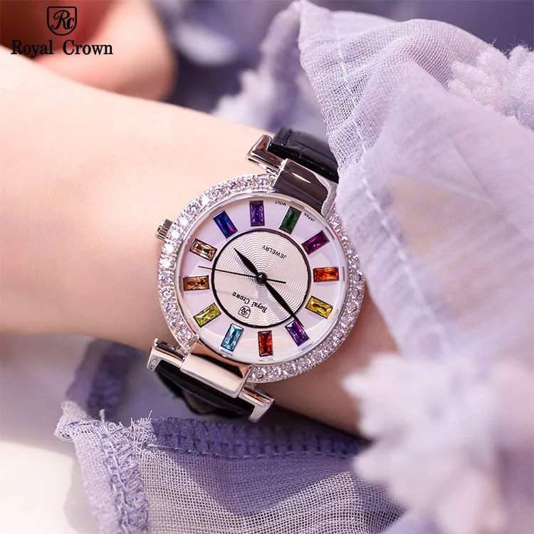 Ảnh Đồng hồ nữ chính hãng dây da Royal Crown 4604 chống nước, đính đá cao cấp, đeo tay đẹp, sang chảnh 2
