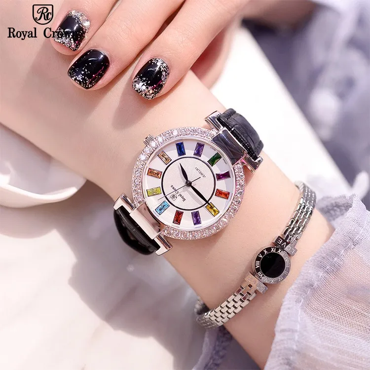 Ảnh Đồng hồ nữ chính hãng dây da Royal Crown 4604 chống nước, đính đá cao cấp, đeo tay đẹp, sang chảnh 3