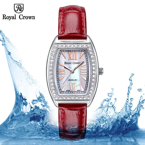 Ảnh Đồng hồ nữ chính hãng dây da Royal Crown 3635 mặt ovan chống nước, đính đá cao cấp, đẹp, sang chảnh 1