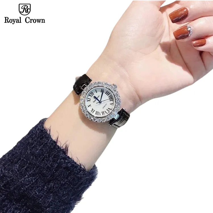 Ảnh Đồng hồ nữ chính hãng dây da Royal Crown 6305 mặt nhỏ chống nước, đính đá cao cấp đẹp, thời trang 2