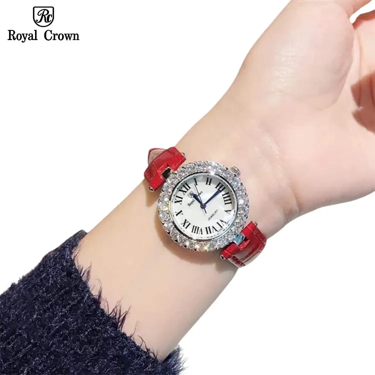 Ảnh Đồng hồ nữ chính hãng dây da Royal Crown 6305 mặt nhỏ chống nước, đính đá cao cấp đẹp, thời trang 3