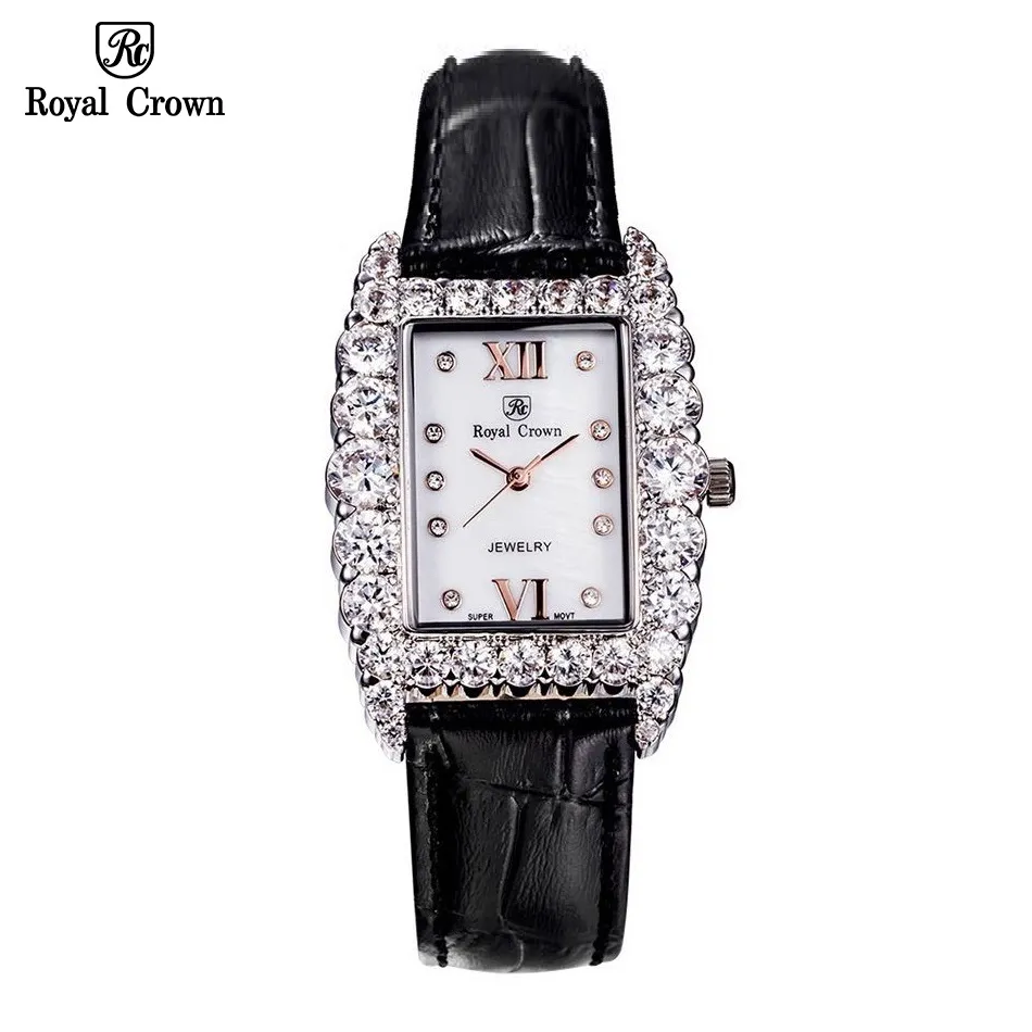 Ảnh Đồng hồ nữ chính hãng dây da Royal Crown 6111 mặt chữ nhật, đính đá cao cấp, đeo tay đẹp, sang chảnh 1