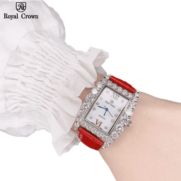 Ảnh Đồng hồ nữ chính hãng dây da Royal Crown 6111 mặt chữ nhật, đính đá cao cấp, đeo tay đẹp, sang chảnh 2