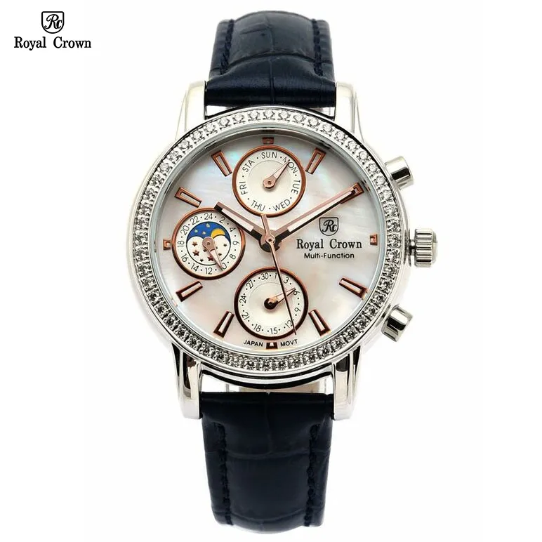 Ảnh Đồng hồ nữ chính hãng dây da Royal Crown 6420 đính đá sang chảnh cao cấp, đeo tay đẹp, thời trang 1