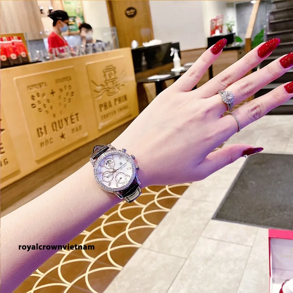 Ảnh Đồng hồ nữ chính hãng dây da Royal Crown 6420 đính đá sang chảnh cao cấp, đeo tay đẹp, thời trang 3