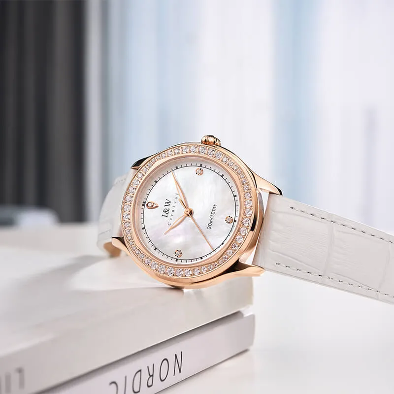 Ảnh Đồng hồ nữ chính hãng IW Carnival IW593L-3,Kính sapphire,chống xước,Chống nước30m,BH24 tháng,Máy điện tử(pin),dây da 3