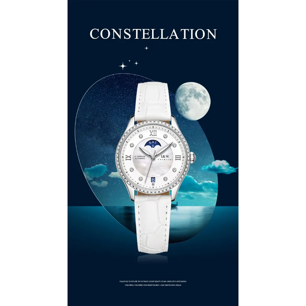 Ảnh Đồng hồ nữ chính hãng IW CARNIVAL IW582G-1, Kính sapphire ,chống xước,Chống nước 50m ,Bh 24 tháng,Máy cơ (Automatic) 3