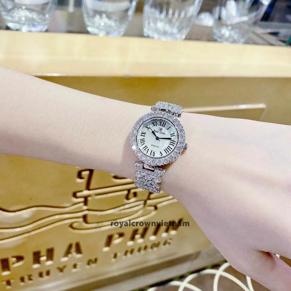 Ảnh Đồng Hồ Nữ Chính Hãng Royal Crown 6305 Jewelry Dây Kim Loại Đính Đá Chống Nước Chống Xước 2