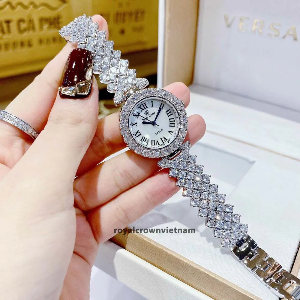 Ảnh Đồng Hồ Nữ Chính Hãng Royal Crown 6305 Jewelry Dây Kim Loại Đính Đá Chống Nước Chống Xước 3