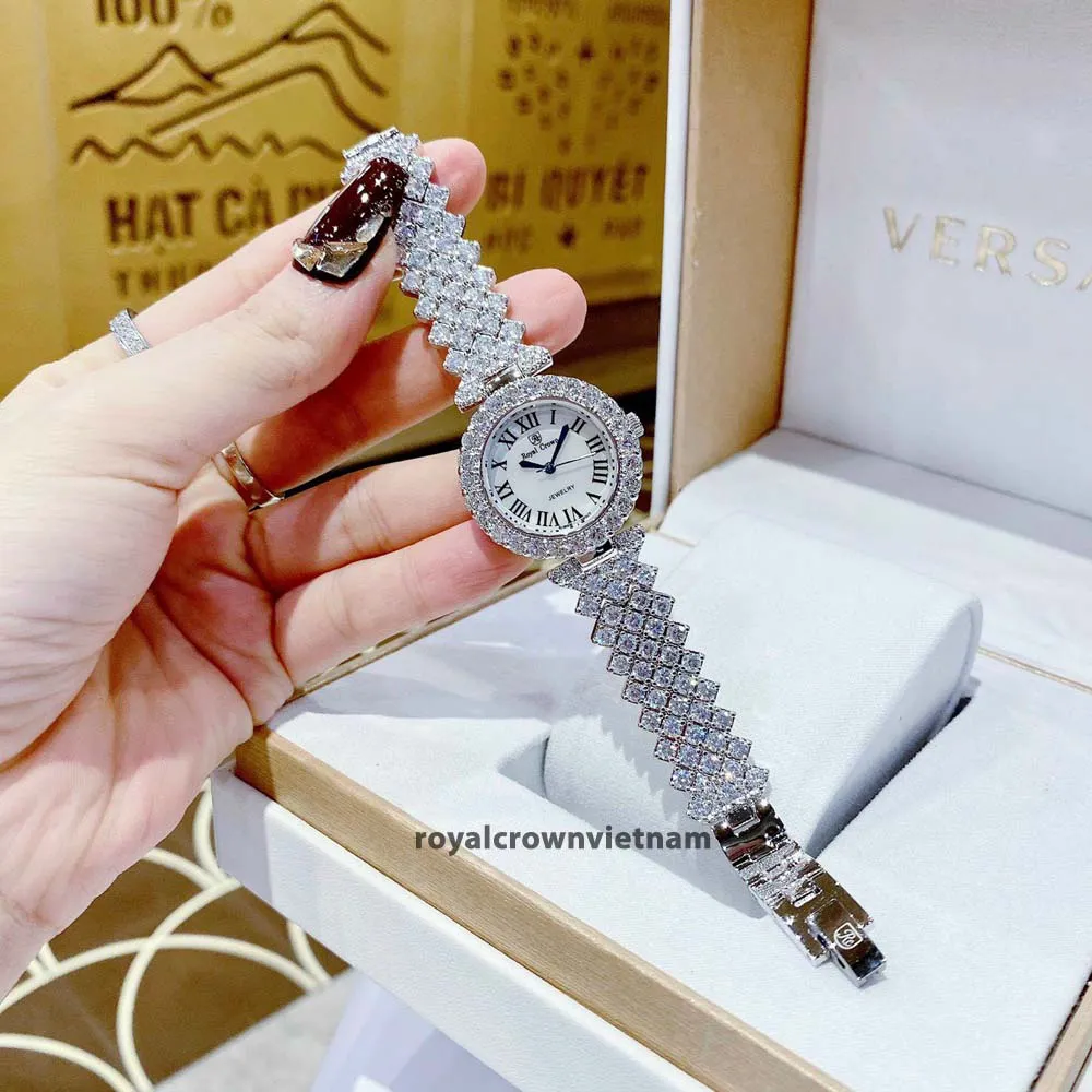 Ảnh Đồng Hồ Nữ Chính Hãng Royal Crown 6305 Jewelry Dây Kim Loại Đính Đá Chống Nước Chống Xước 4