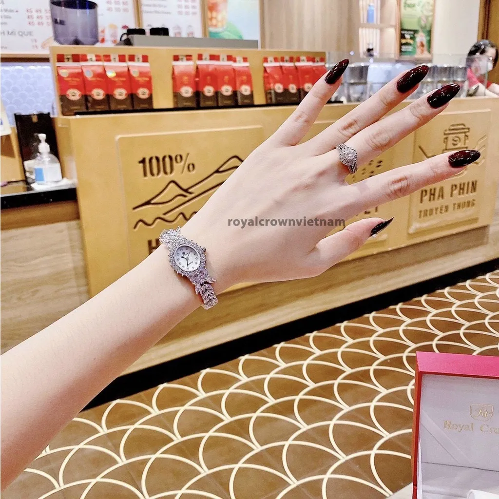 Ảnh Đồng hồ nữ chính hãng Royal Crown 2527 dây thép đính đá cao cấp, chống nước, đeo tay đẹp, sang chảnh 2