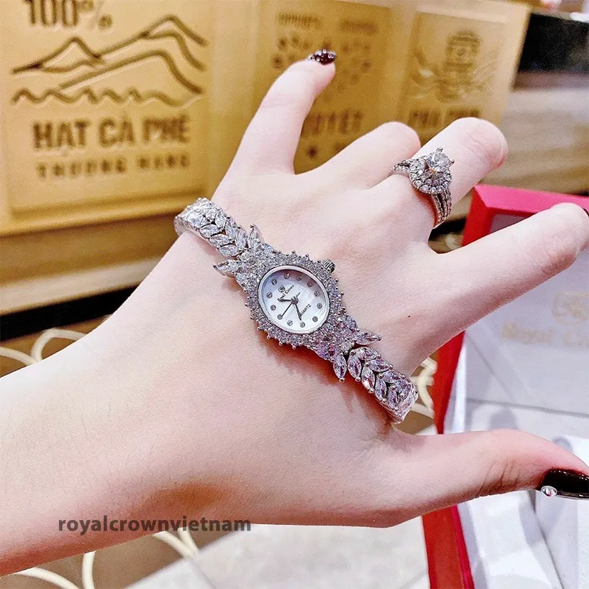 Ảnh Đồng hồ nữ chính hãng Royal Crown 2527 dây thép đính đá cao cấp, chống nước, đeo tay đẹp, sang chảnh 4