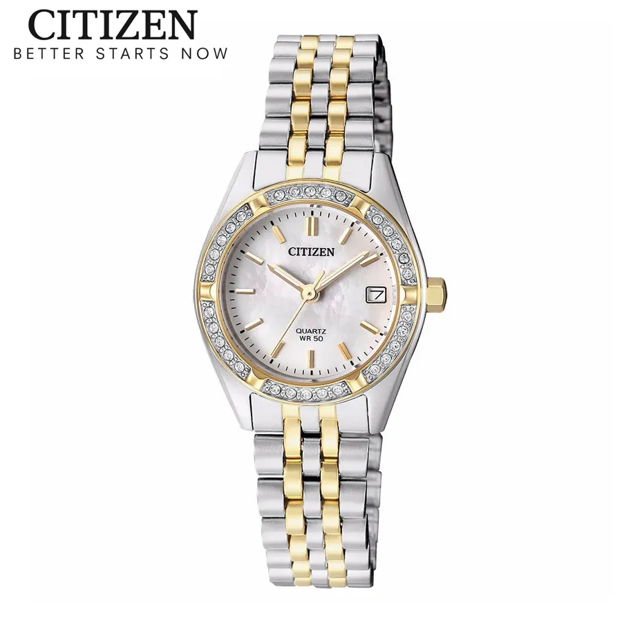 Ảnh Đồng Hồ Nữ Citizen Pin-Quartz Đính Đá Swarovski Dây Thép Không Gỉ EU6064-54D - Mặt Xà Cừ (26mm) 1