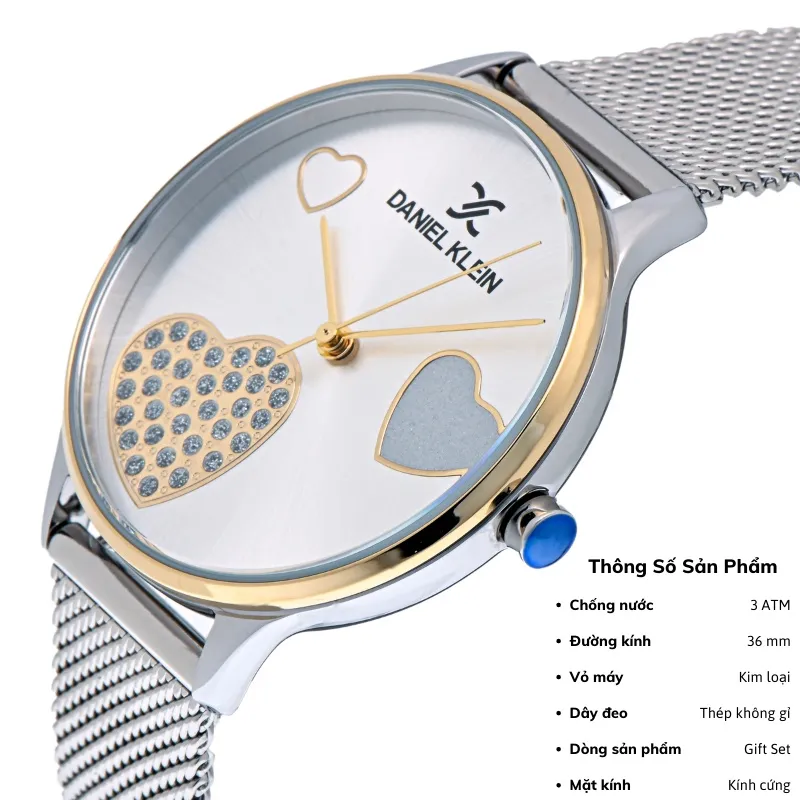 Ảnh Đồng hồ nữ Daniel Klein Watch DK.1.13021 mặt nhỏ đính đá, kính cứng chống xước, chống nước, dây thép đeo tay cao cấp 2